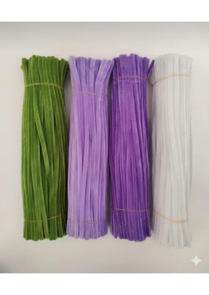 4'lü Şönil Set 25 Adet Beyaz,25 Adet Açık Mor,25 Adet Koyu Mor,25 Adet Ordu Yeşili Şönil Tüylü Tel modelleri