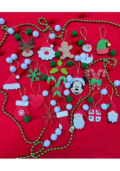 Yılbaşı Teması Keçe Süsleri, Ağaç Süsleri, 18 Parça, Renkli ve Şık Tasarım