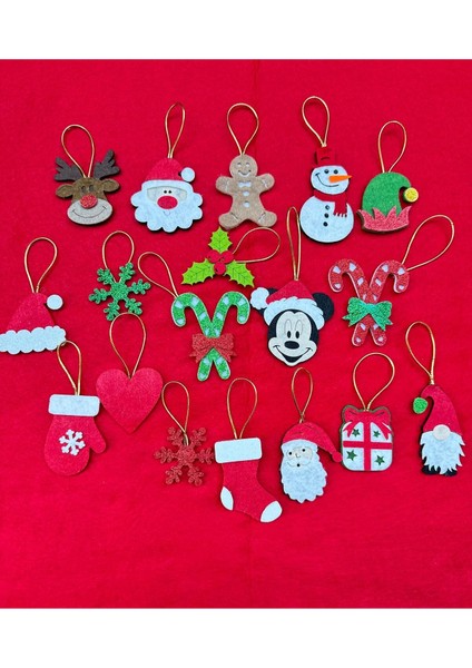 Yılbaşı Teması Keçe Süsleri, Ağaç Süsleri, 18 Parça, Renkli ve Şık Tasarım fiyatları