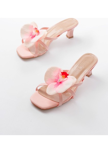 Pembe Orkide Detaylı Ince Topuklu Kadın Terlik modelleri
