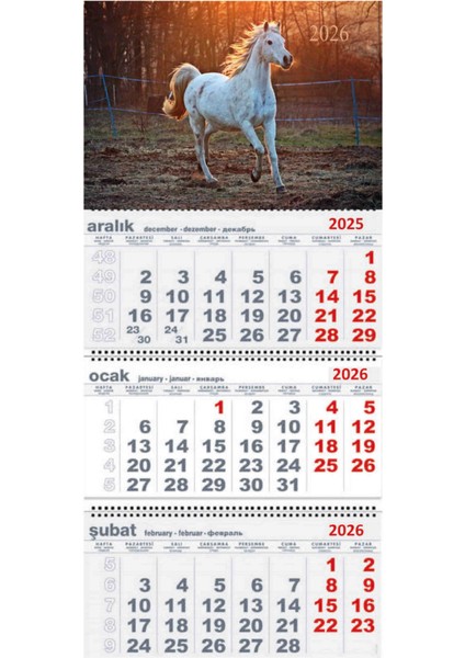 2026 Yılı Gemici Takvim Duvar Tipi Askılı Beyaz At