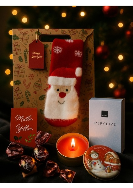 Medy Store Yeni Yıla Özel Kadınlar Için Hediye Seti – Avon Perceive Parfüm, Parfümlü Noel Baba Çorabı, Kokulu Mum, Çikolata ve Mutlu Yıllarkartı