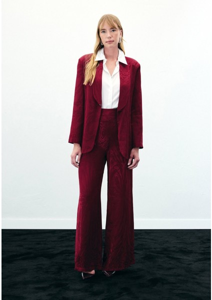 Yüksek Bel Desenli Pantolon - Bordo fiyatları