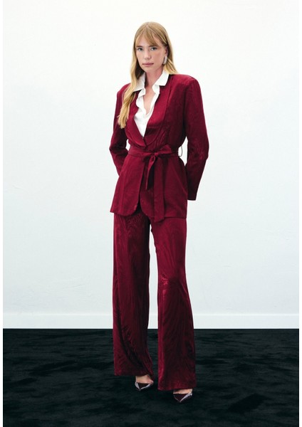 Yüksek Bel Desenli Pantolon - Bordo fırsatları