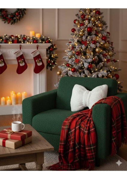 Beyaz Dekoratif Kırlent, Yılbaşı ve Noel Temalı, Şık ve Rahat 50X40 Cm.