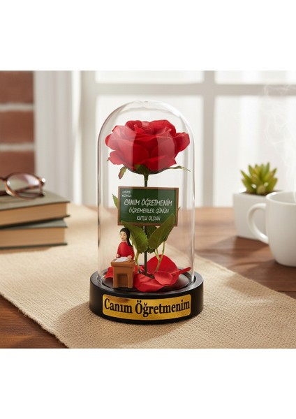 Güllü Biblolu Ters Fanus - Öğretmenler Günü Hediyesi fiyatları