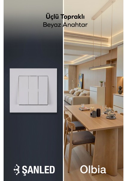 Üçlü Topraklı Beyaz Anahtar Komütatör Karen Priz 1 Adet