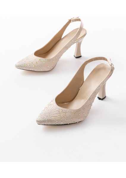 Bej Arkası Açık Taş Aksesuarlı Günlük Kadın Sandalet modelleri