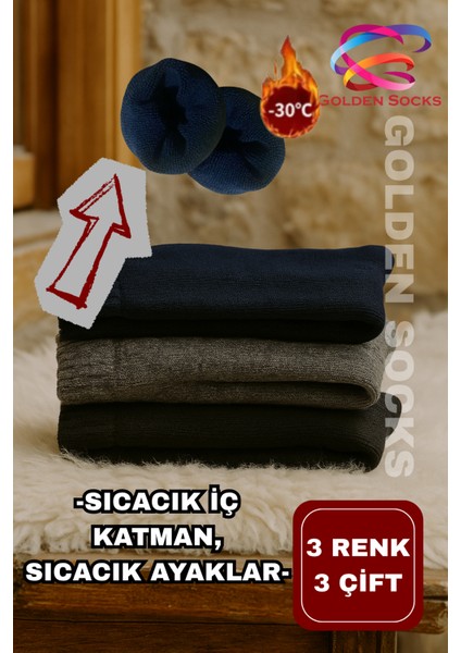 Erkek Kışlık Sıcak Tutucu Kalın Pamuklu Termal Çorap 3'lü Set fırsatları