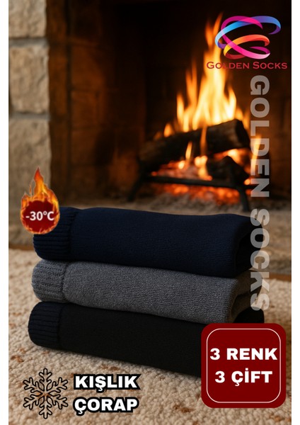 Erkek Kışlık Sıcak Tutucu Kalın Pamuklu Termal Çorap 3'lü Set