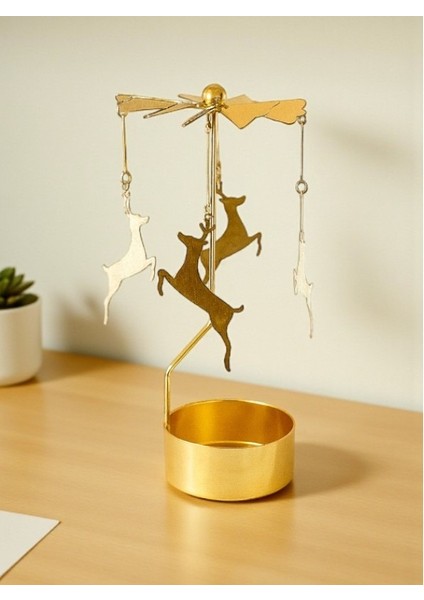 Altın Renk Dönme Efektli Geyik Figürlü Mumluk – Isıyla Dönen Dekoratif Tealight Mumluk fiyatları