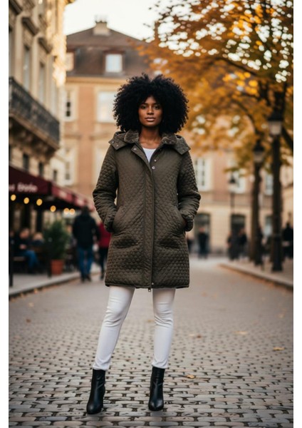 Kadın Büyük Beden Içi Polar Cepli Çıkarılabilir Kapüşonlu Kapitone Kaban Mont (Dar Kalıptır) modelleri