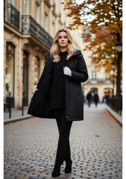 Kadın Büyük Beden Içi Polar Cepli Çıkarılabilir Kapüşonlu Kapitone Kaban Mont (Dar Kalıptır) fiyatları