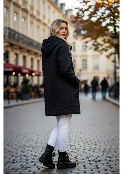 Kadın Büyük Beden Içi Polar Cepli Çıkarılabilir Kapüşonlu Kapitone Kaban Mont (Dar Kalıptır) modelleri