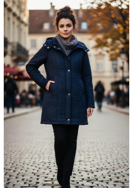 Kadın Büyük Beden Içi Polar Cepli Çıkarılabilir Kapüşonlu Kapitone Kaban Mont (Dar Kalıptır) modelleri