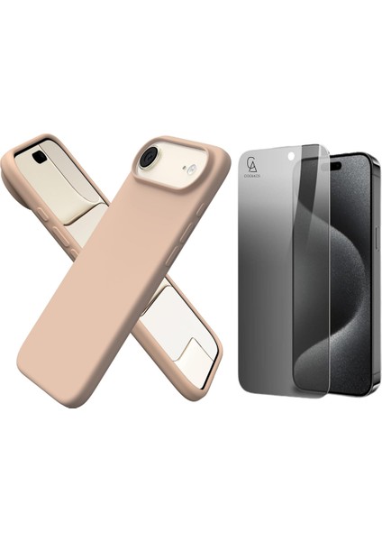 Apple iPhone 17 Air Uyumlu Içi Kadife Lansman Kılıf ve Hayalet Privacy Tam Kaplayan Cam Ekran Koruyucu