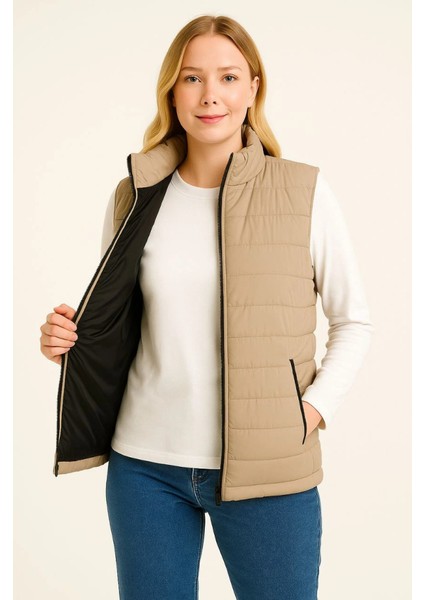 Şişme Fermuarlı Yelek Su Itici Kapitone Astarlı Kumaş Cepli Hafif Kışlık Spor Rahat Kalıp -