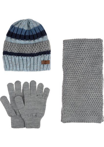 9-15 Yaş Garson 3'lü Takım Erkek Atkı, Eldiven ve Şapka Set Içi Polarlı