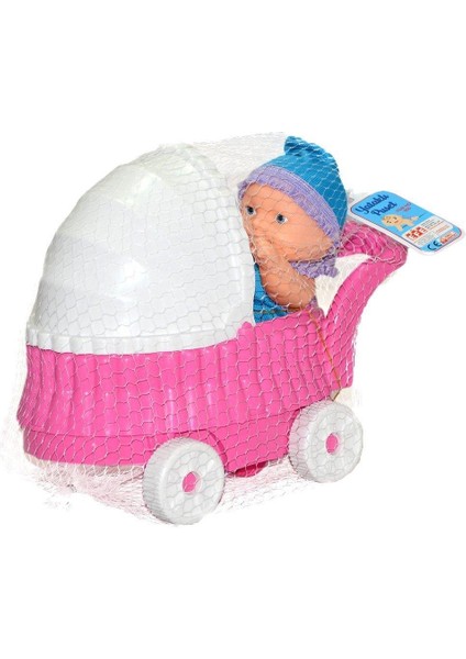 Oyuncak Bebek Arabası ve Bebek – 22 cm Arabalı Puset, 20 cm Bebek, Renkli Kıyafetli Mini Bebek Seti
