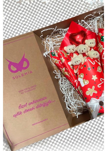 Premium Özel Yeniyıl - Yılbaşı Konsepti Romantik Kırmızı - Beyaz Peluş Ayıcık Buketi-Sevdiklerinize Özel... indirimleri