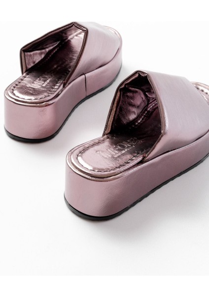 Rose Cam Kırığı Geniş Bantlı Dolgu Kadın Terlik modelleri