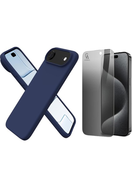 Apple iPhone 17 Air Uyumlu Içi Kadife Lansman Kılıf ve Hayalet Privacy Tam Kaplayan Cam Ekran Koruyucu