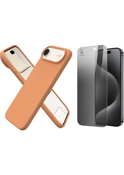 Apple iPhone 17 Air Uyumlu Içi Kadife Lansman Kılıf ve Hayalet Privacy Tam Kaplayan Cam Ekran Koruyucu