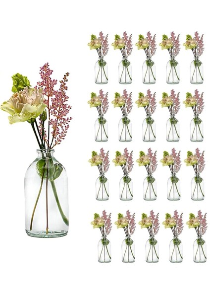 20 Adet 100ML Küçük Cam Vazo Şişesi 20X100ML Dekoratif Şişe Kavanoz (Çiçeksiz) (Y:9,4 G:5)
