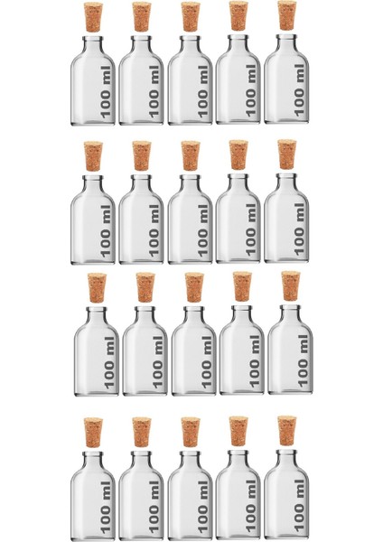 20 Adet 100ML Küçük Cam Vazo Şişe 20X100ML Dekoratif Şişe Vazo Kavanoz Kına Düğün Mantar Tıpalı (Y:9,4 G:5)