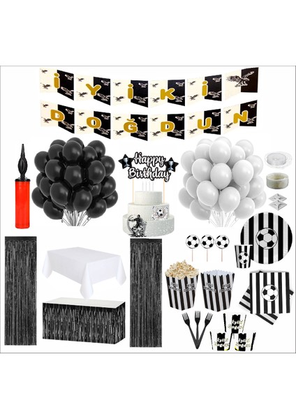 Taraftar Siyah Beyaz 24 Kişilik Full Doğum Günü Seti