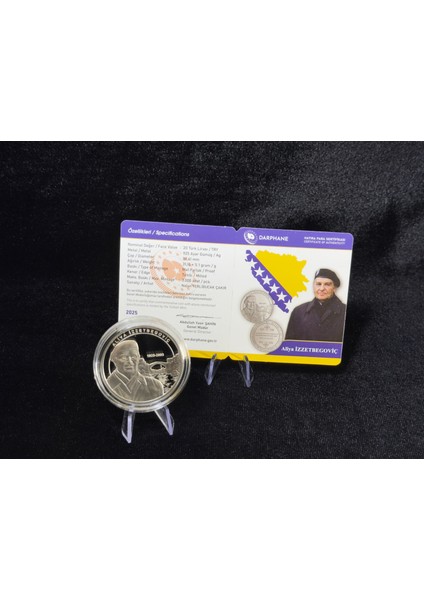 Aliya Izzetbegoviç – Gümüş Hatıra Sikkesi (Darphane, 925 Ayar, Proof)