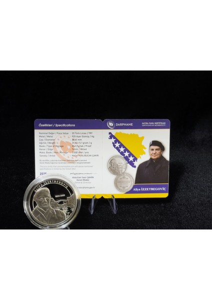 Aliya Izzetbegoviç – Gümüş Hatıra Sikkesi (Darphane, 925 Ayar, Proof) modelleri