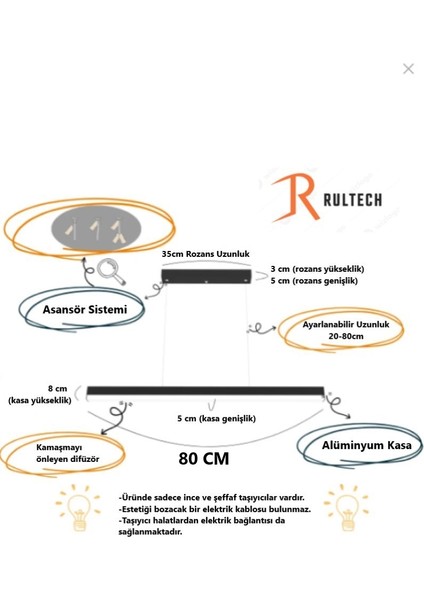 Magro 4000K Sıcak Beyaz Işık , Beyaz Kasa, 80CM Ledli Sarkıt Modern LED Avize, Salon, Mutfak, Masa, Aydınlatma modelleri