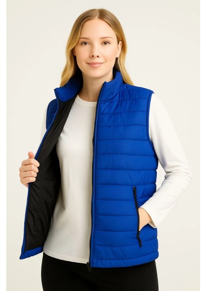 Şişme Fermuarlı Yelek Su Itici Kapitone Astarlı Kumaş Cepli Hafif Kışlık Spor Rahat Kalıp -