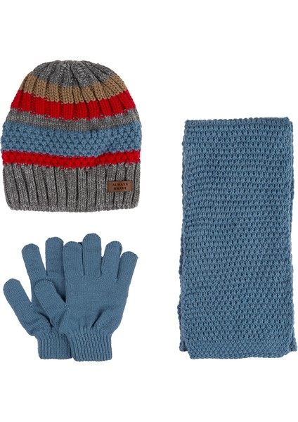 9-15 Yaş Garson 3'lü Takım Erkek Atkı, Eldiven ve Şapka Set Içi Polarlı