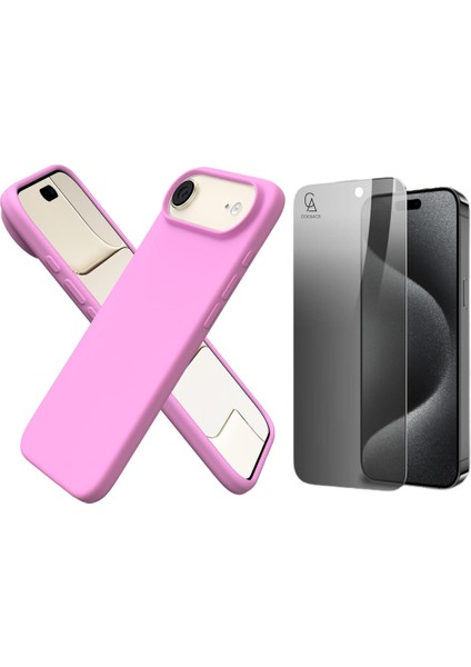 Apple iPhone 17 Air Uyumlu Içi Kadife Lansman Kılıf ve Hayalet Privacy Tam Kaplayan Cam Ekran Koruyucu