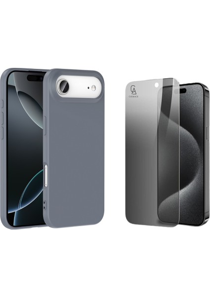 Apple iPhone 17 Air Uyumlu Içi Kadife Lansman Kılıf ve Hayalet Privacy Tam Kaplayan Cam Ekran Koruyucu