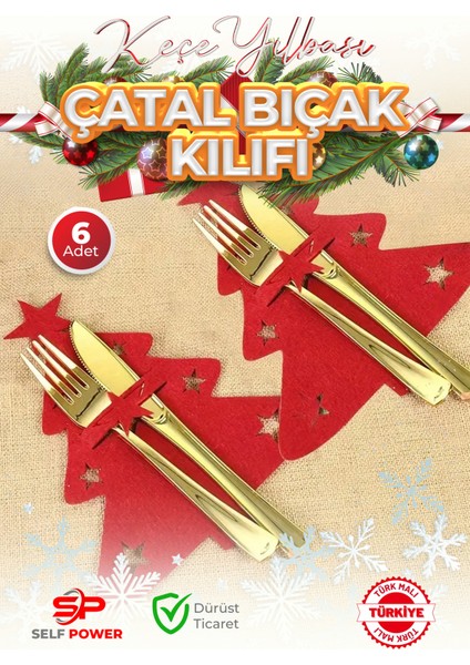 Noel Ağacı Temalı Masaüstü Dekor Seti, Bıçak ve Çatal Takımı