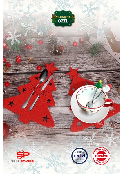 Noel Ağacı Temalı Masaüstü Dekor Seti, Bıçak ve Çatal Takımı