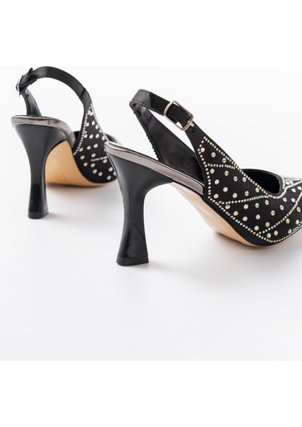 Siyah Arkası Açık Taş Aksesuarlı Günlük Kadın Sandalet indirimleri