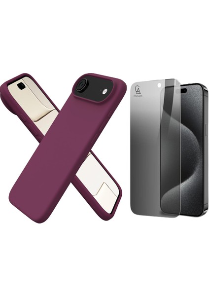 Apple iPhone 17 Air Uyumlu Içi Kadife Lansman Kılıf ve Hayalet Privacy Tam Kaplayan Cam Ekran Koruyucu