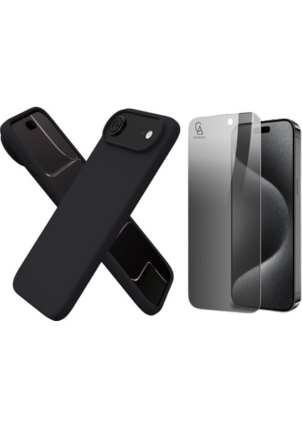 Apple iPhone 17 Air Uyumlu Içi Kadife Lansman Kılıf ve Hayalet Privacy Tam Kaplayan Cam Ekran Koruyucu