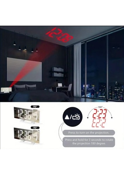 Geniş Ekran LED Projeksiyonlu Çalar Saat