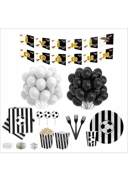 Taraftar Siyah Beyaz 8 Kişilik Doğum Günü Seti