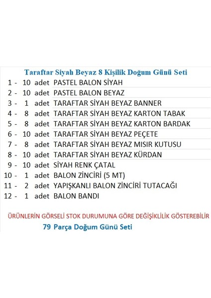 Taraftar Siyah Beyaz 8 Kişilik Doğum Günü Seti fiyatları