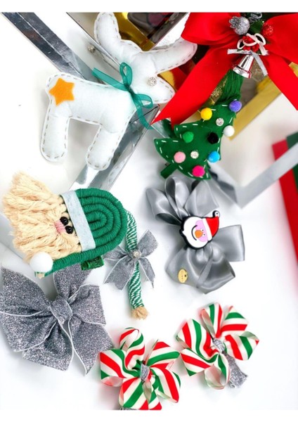 8 Parça Taşlı Yılbaşı Tokası Hediye Seti, Çam Ağacı, Noel Baba, Fiyonk fiyatları