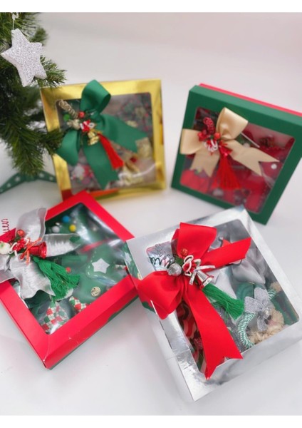 8 Parça Taşlı Yılbaşı Tokası Hediye Seti, Çam Ağacı, Noel Baba, Fiyonk indirimleri