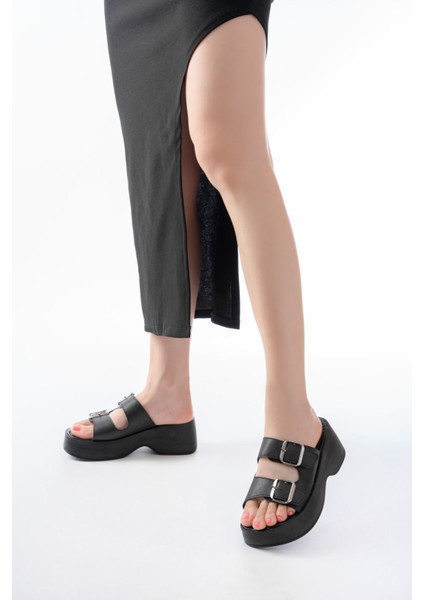 Siyah Günlük Tokalı Dolgu Topuk Kadın Terlik fiyatları