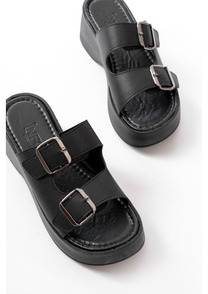 Siyah Günlük Tokalı Dolgu Topuk Kadın Terlik fırsatları