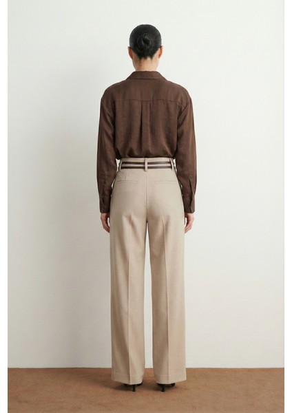 Kadın Çift Kemerli Yüksek Bel Pantolon modelleri